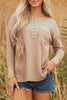 Dark Khaki Color Block Waffle Textured Tunic Henley Top with Slits