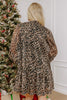 Brown Leopard Print Long Sleeve Short Shift Dress