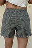 Black Stripe Raw Edge Drawstring Elastic Waist Casual Denim Shorts
