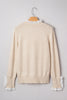Racing Red Lace Trim Patchwork Buttoned Cuffs Loose Sweater