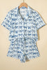 Sky Blue Bow Print Short Pajama Set