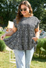 Black Leopard Print Ruffled Short Sleeve Keyhole Back Tiered Flowy Plus Size Blouse