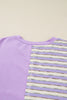 Purple Stripe Patchwork Buttoned Drop Shoulder Plus Size Pullover