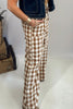 Brown Gingham Plaid Tie Elastic Waist Shift Pants