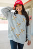 Gray Sequin Baseball Game Day Graphic Casual Sweatshirt