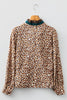 Brown Leopard Print Contrast Frilled Trim Button Down V Neck Shirt