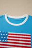 Light Blue Flag Print Patchwork Colorblock July 4th T Shirt