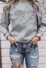 Gray Western Pattern Embroidered Drop Shoulder Pullover Top