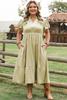 Laurel Green Notched V Neck Puff Sleeve Tiered Plus Size Maxi Dress