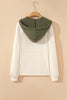 Coffee Waffle Contrast Half Buttoned Hooded Pullover Top