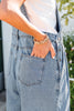 Dusk Blue Pleated Wide Leg Retro Pocketed Denim Jumpsuit