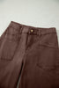 Coffee Solid Color Square Patch Pocket Ankle-length Barrel Jeans