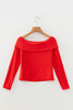 Smoke Gray Foldover Off Shoulder Long Sleeve Slim Top