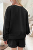 Black Ribbed Texture Baggy Drop Shoulder Pullover and Shorts Set