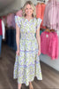 Purple Tulip Floral Print Contrast Trim Midi Dress