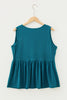 Blue Sapphire Plus Size Solid Color Bow Tie Peplum Tank Top