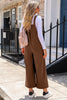 Brown Solid Color Corduroy Wide Leg Bib Overalls