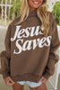 Fiery Red Jesus Saves Slogan Print Stand Neck Baggy Sweatshirt