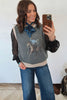 Gray Western Print Colorblock Trim Sleeveless Knitwear Vest