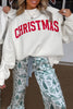 Fiery Red MERRY/CHRISTMAS Reversible Print Mock Neck Baggy Pullover Sweatshirt