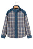 Gray Plaid Corduroy Patchwork Collared Zip Up Snap Button Jacket