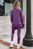 Black Solid Color Oversize Slit Sweatshirt Ribbed Leggings 2pcs Set