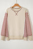 Red Stripe Sleeve Patchwork Casual Knit Top