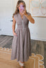 Coffee Plaid Print Full Zipper Cinched Waist Fit Flare Sleeveless Maxi Dress