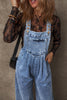 Light Blue Mineral Wash Buttoned Straps Wide Leg Denim Overalls