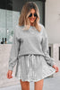 Light Grey Lace Patchwork Drop Shoulder Pullover Drawstring Skort 2pcs Outfit