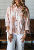 Khaki Stripe Button Front Ruffle Hem Bracelet Sleeve Shirt