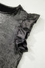Silvery Metallic Round Neck Ruffle Trim Sleeveless Top