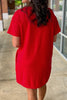 Fiery Red Sequin Trim Stars and Stripes Bow Patched T Shirt Mini Dress