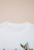 White Retro Flying Mallard Pattern Drop Shoulder Pullover Sweater