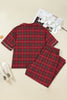 Red Plus Size Plaid Short Sleeve Shirt Loose Pants 2pcs Pajama Set