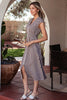 Coffee Plaid Print Full Zipper Cinched Waist Fit Flare Sleeveless Maxi Dress