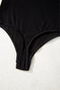 Black Ribbed Long Sleeve Crew Neck Solid Color Bodysuit