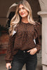 Brown Leopard Print Ruffled Puff Sleeve Blouse