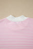 Pink Stripe Cuffed Short Sleeve Contrast Mock Neck Tee Dress