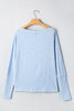 Beau Blue Solid Color Batwing Long Sleeve Top