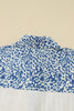 Sky Blue Leopard Striped Patchwork Casual Plus Shirt