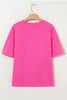 Bright Pink Pearl Beaded Drop Shoulder Crewneck T Shirt