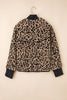 Khaki Leopard Print Zip Up Stand Neck Side Pocket Jacket