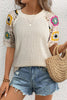 Apricot Hollow Out Floral Crochet Short Sleeve Crewneck Sweater