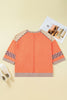 Grapefruit Orange Plaid Flower Waffle Patched Plus Size 3/4 Sleeve Top