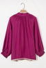 Wild Ginger Plus Size Contrast Trim Button V Neck Puffy Bracelet Sleeve Blouse