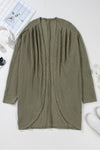 Seagrass Waffle Knit Drop Shoulder Open Front Pocketed Plus Size Cardigan