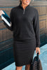 Black Ribbed Zip Stand Neck Drop Shoulder Pullover Bodycon Skirt 2pcs Set