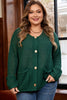 Blackish Green Plus Size Golden Accent Buttons Short Sweater Cardigan