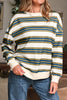 Khaki Stripe Crew Neck Drop Shoulder Pullover Sweatshirt